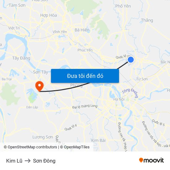 Kim Lũ to Sơn Đông map