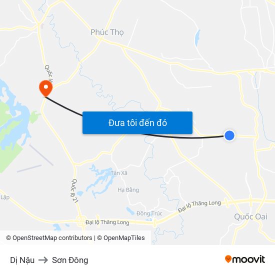 Dị Nậu to Sơn Đông map