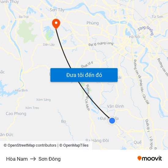 Hòa Nam to Sơn Đông map