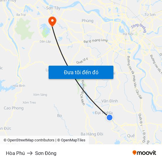 Hòa Phú to Sơn Đông map