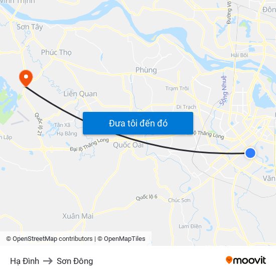 Hạ Đình to Sơn Đông map