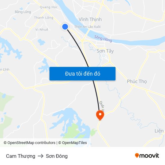 Cam Thượng to Sơn Đông map