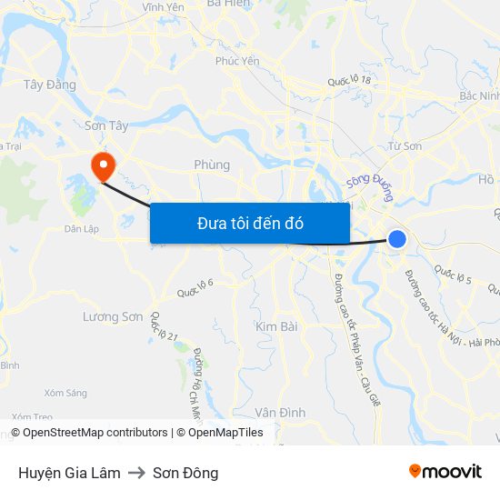 Huyện Gia Lâm to Sơn Đông map