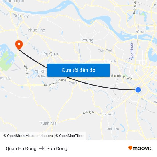 Quận Hà Đông to Sơn Đông map