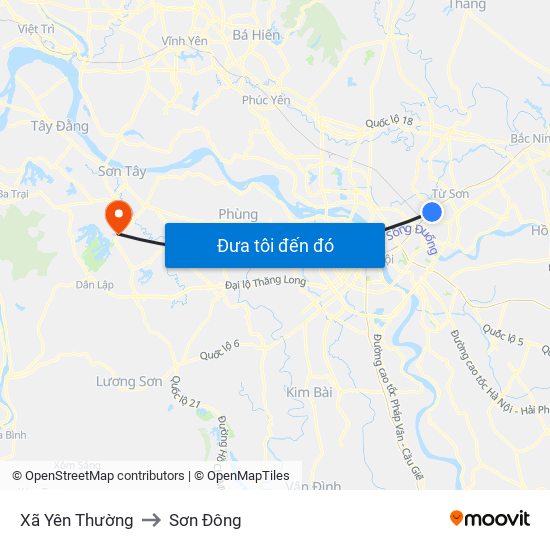 Xã Yên Thường to Sơn Đông map