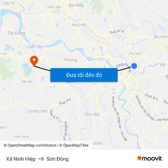 Xã Ninh Hiệp to Sơn Đông map