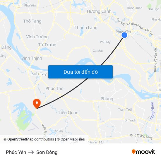 Phúc Yên to Sơn Đông map