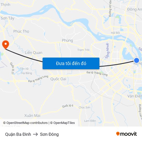 Quận Ba Đình to Sơn Đông map