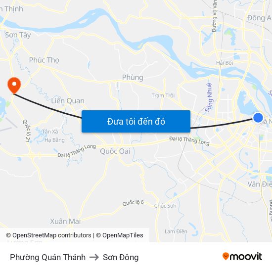 Phường Quán Thánh to Sơn Đông map