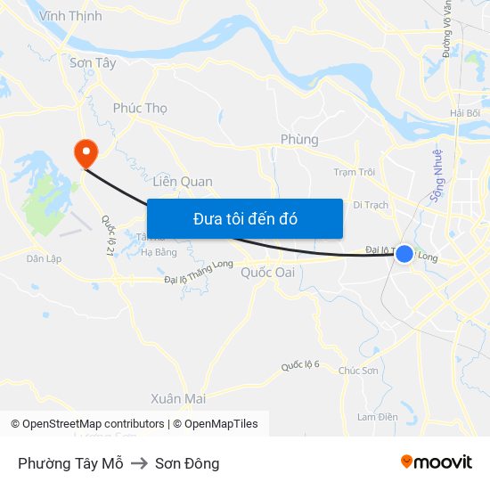 Phường Tây Mỗ to Sơn Đông map
