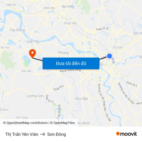 Thị Trấn Yên Viên to Sơn Đông map