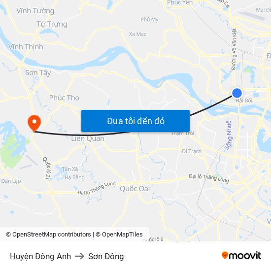 Huyện Đông Anh to Sơn Đông map