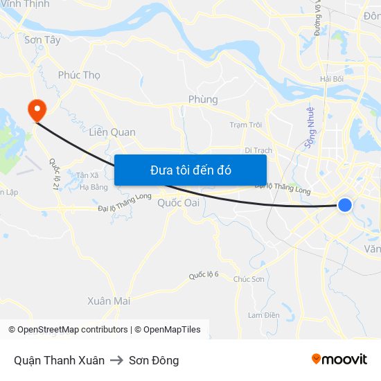 Quận Thanh Xuân to Sơn Đông map