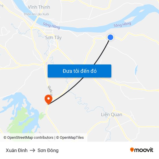 Xuân Đình to Sơn Đông map