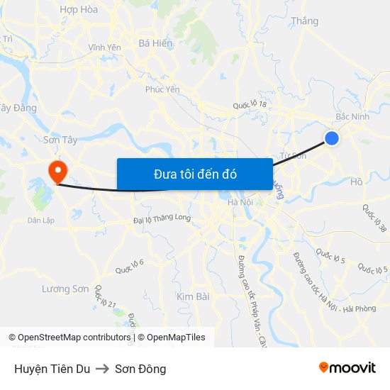 Huyện Tiên Du to Sơn Đông map