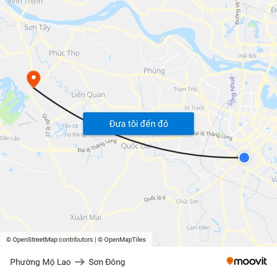 Phường Mộ Lao to Sơn Đông map