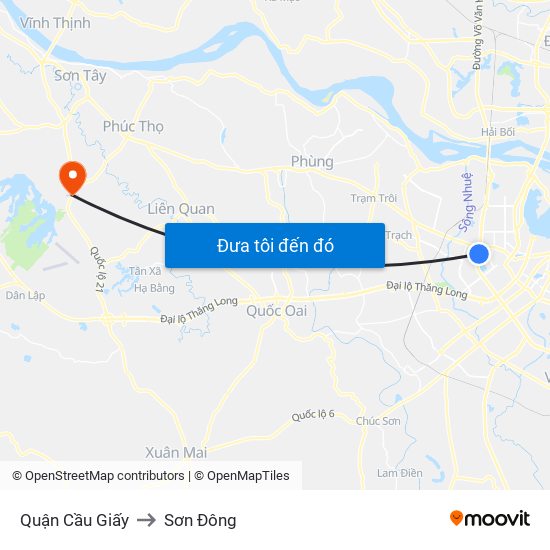 Quận Cầu Giấy to Sơn Đông map