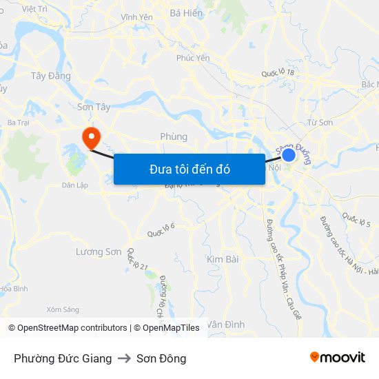 Phường Đức Giang to Sơn Đông map