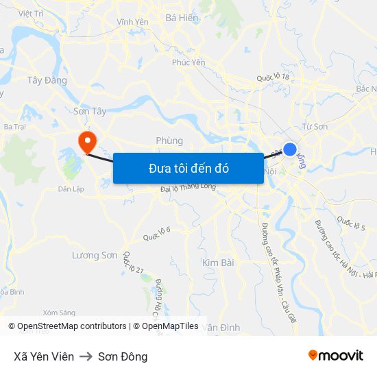 Xã Yên Viên to Sơn Đông map