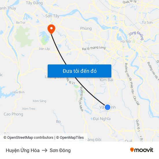 Huyện Ứng Hòa to Sơn Đông map