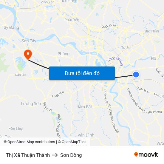 Thị Xã Thuận Thành to Sơn Đông map