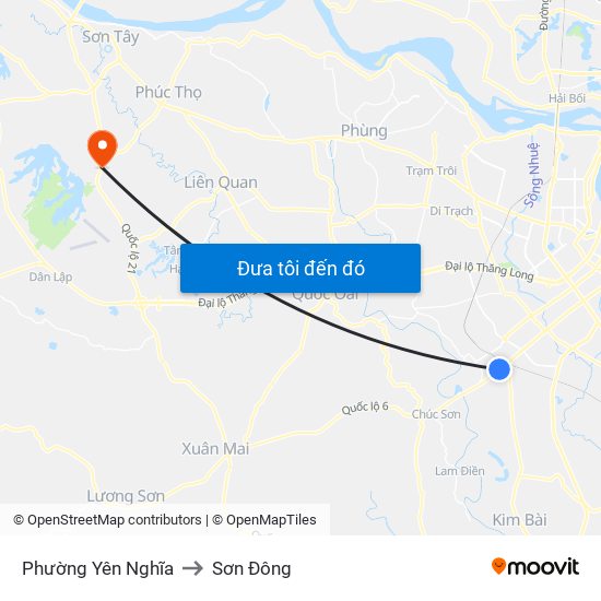 Phường Yên Nghĩa to Sơn Đông map