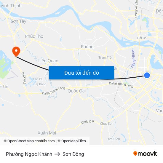 Phường Ngọc Khánh to Sơn Đông map
