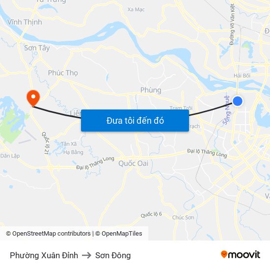 Phường Xuân Đỉnh to Sơn Đông map