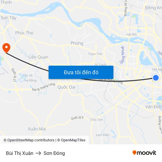 Bùi Thị Xuân to Sơn Đông map