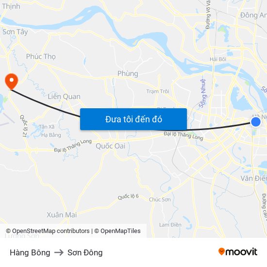 Hàng Bông to Sơn Đông map