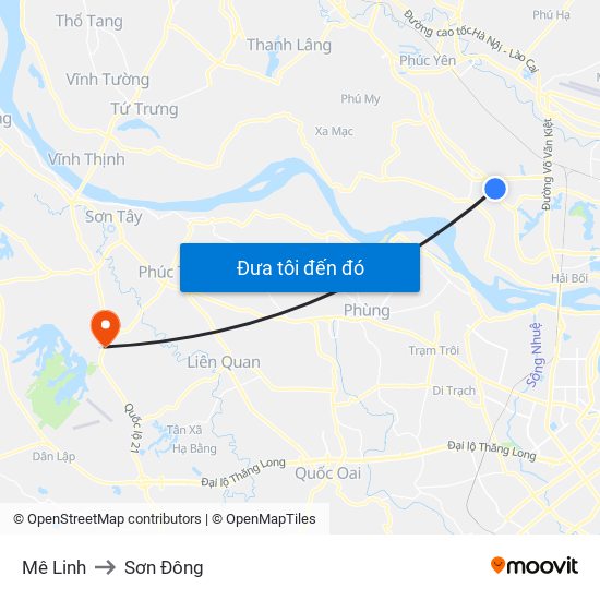 Mê Linh to Sơn Đông map