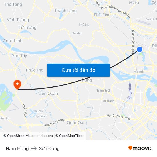 Nam Hồng to Sơn Đông map