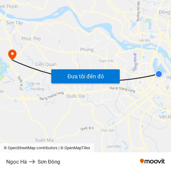 Ngọc Hà to Sơn Đông map