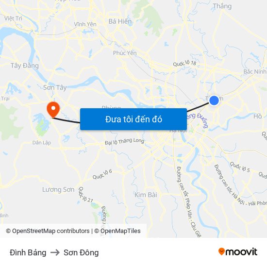 Đình Bảng to Sơn Đông map