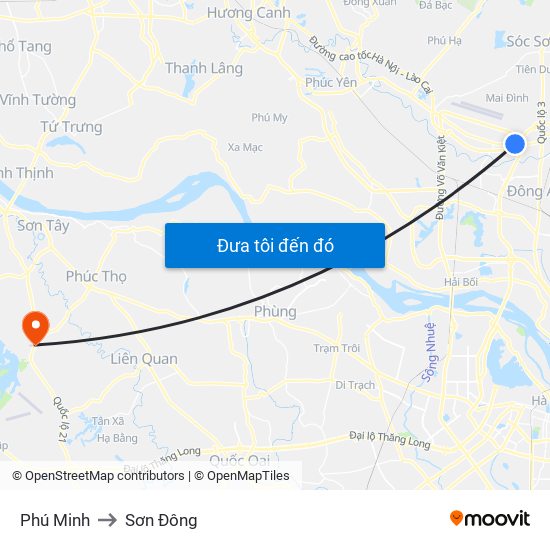 Phú Minh to Sơn Đông map