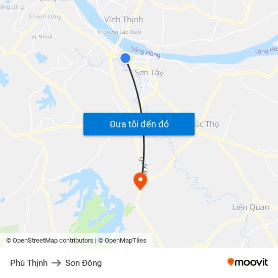 Phú Thịnh to Sơn Đông map