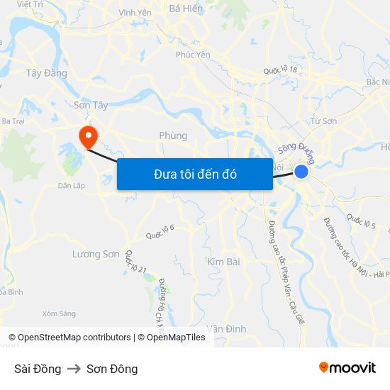 Sài Đồng to Sơn Đông map