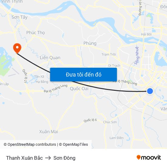 Thanh Xuân Bắc to Sơn Đông map