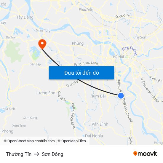 Thường Tín to Sơn Đông map