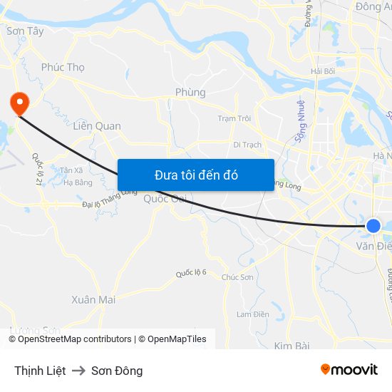 Thịnh Liệt to Sơn Đông map