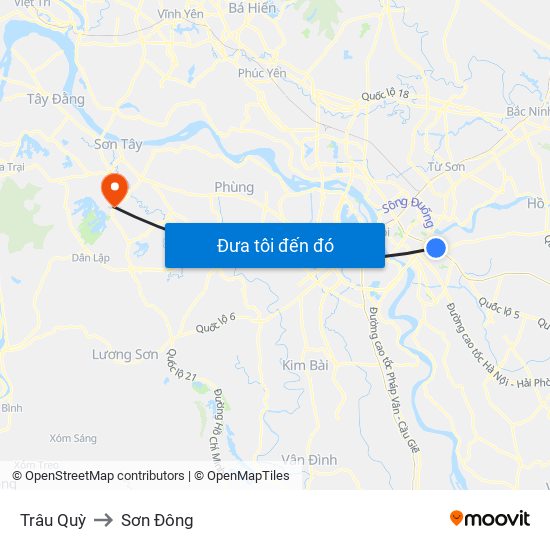 Trâu Quỳ to Sơn Đông map