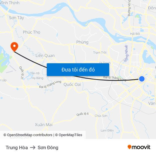 Trung Hòa to Sơn Đông map