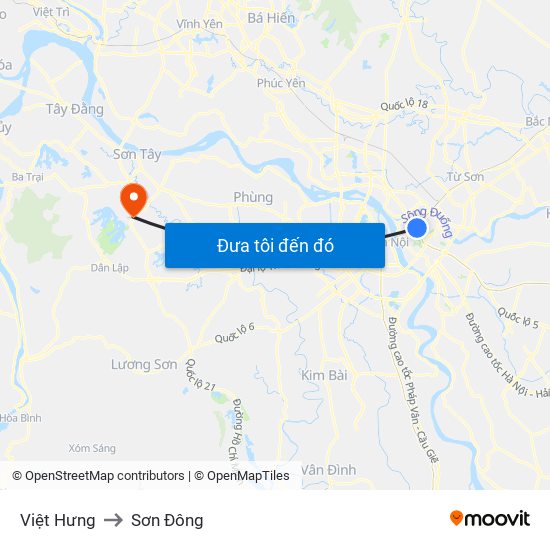 Việt Hưng to Sơn Đông map
