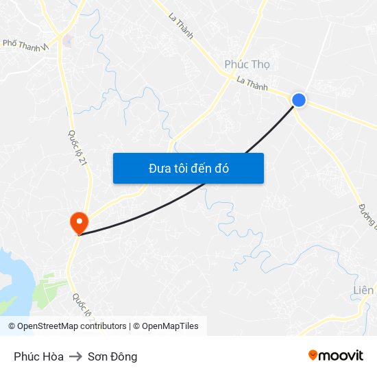 Phúc Hòa to Sơn Đông map