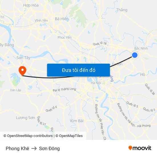 Phong Khê to Sơn Đông map