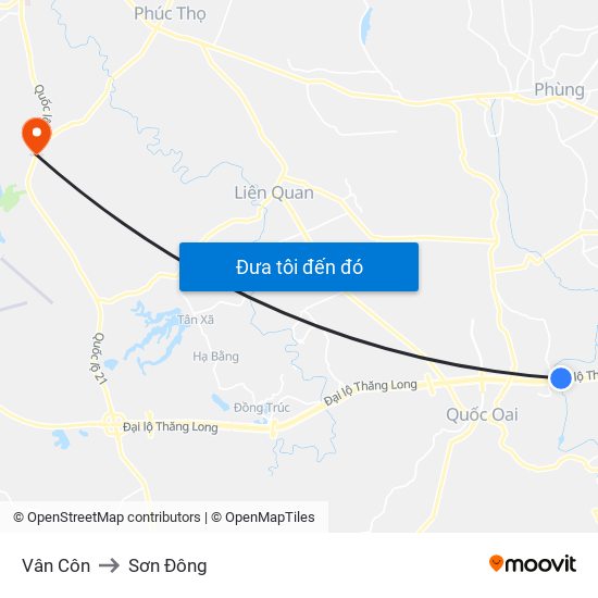 Vân Côn to Sơn Đông map