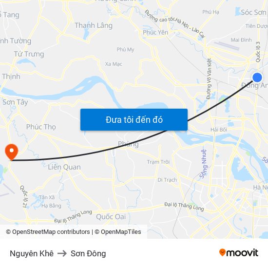 Nguyên Khê to Sơn Đông map