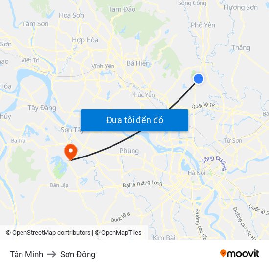 Tân Minh to Sơn Đông map