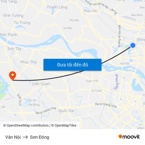 Vân Nội to Sơn Đông map