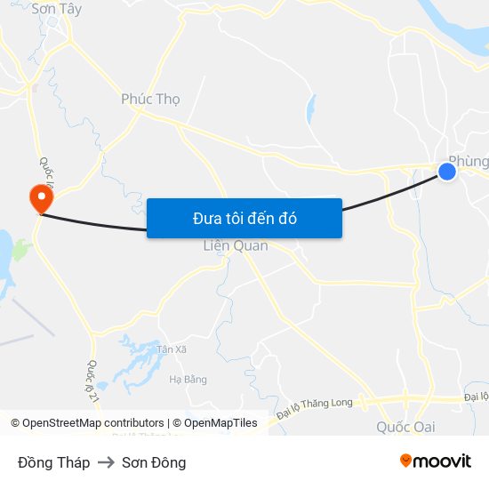 Đồng Tháp to Sơn Đông map